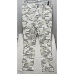 Mud Pie NWT White Gray Rory Camo Jeans Womens M Medium Raw Hem lightweight denim